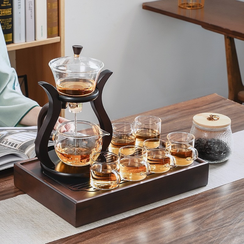 Set de ceai Kung Fu din sticlă borosilicat, cu ceainic și cești, rezistent la temperaturi înalte