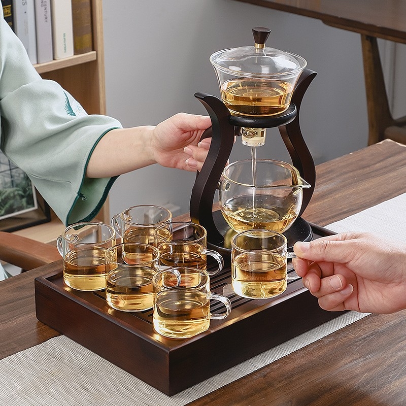 Set de ceai Kung Fu din sticlă borosilicat, cu ceainic și cești, rezistent la temperaturi înalte