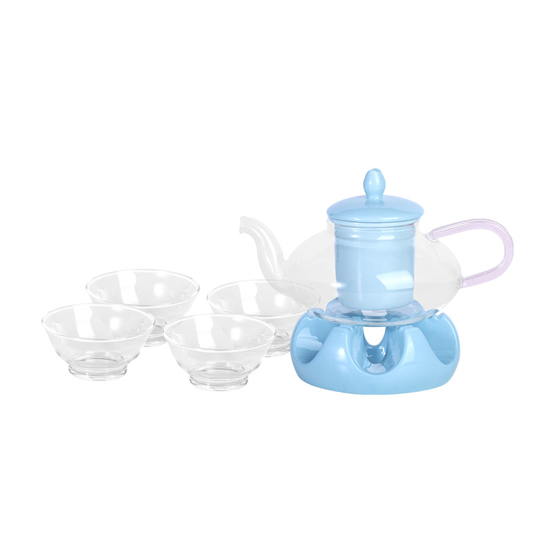 Shunxiang ceainic ceramic cu flori și set de ceai cu separare ceai-apă, ceai din fructe, încălzire cu lumânare, vas pentru wellness