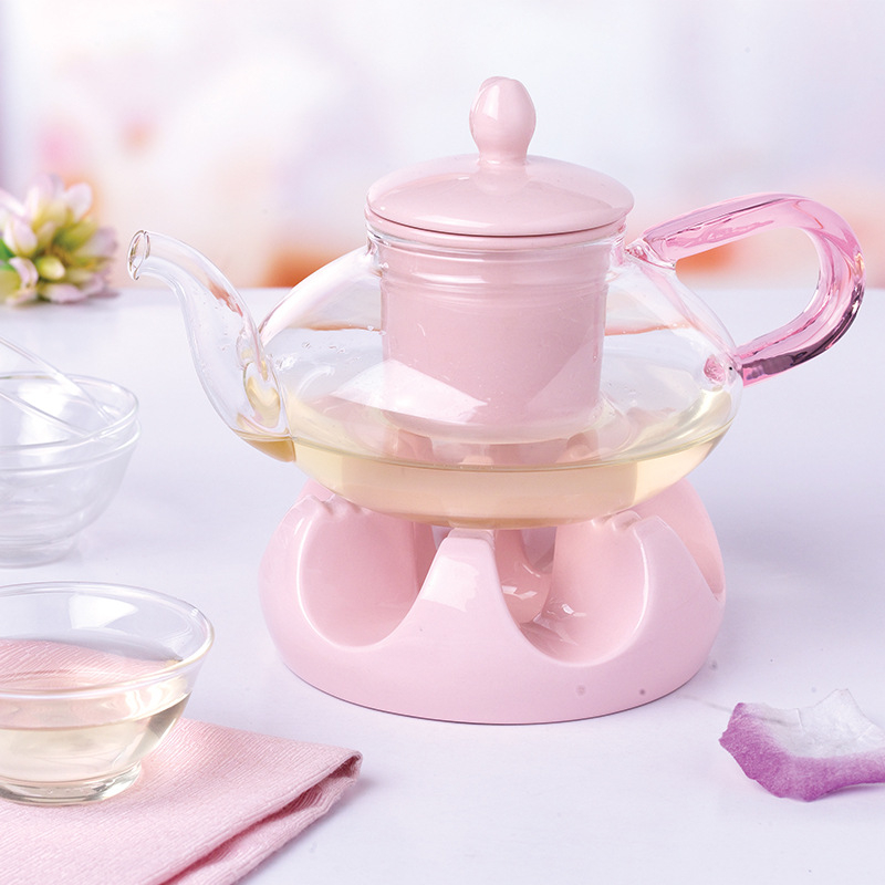 Shunxiang ceainic ceramic cu flori și set de ceai cu separare ceai-apă, ceai din fructe, încălzire cu lumânare, vas pentru wellness