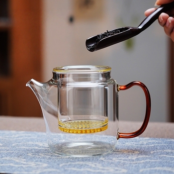 Ceainic din sticlă borosiliată, design minimalist pentru uz casnic, cu filtru pentru ceai, rezistent la căldură, mâner lateral îngroșat
