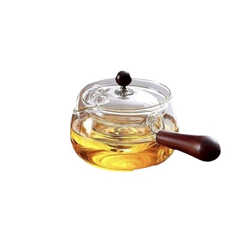 Ceainic cu mâner lateral rotativ la 360°, din sticlă borosiliată rezistentă la temperaturi înalte, pentru ceaiuri florale, set special pentru ceai de mandarină