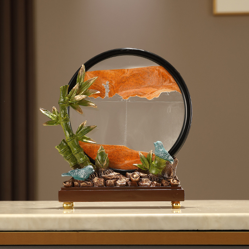 Μπαμπού κλεψύδρα με ρέουσα άμμο και σχέδιο από άμμο – διακοσμητικό για σαλόνι, χολ, βάση τηλεόρασης, γραφείο