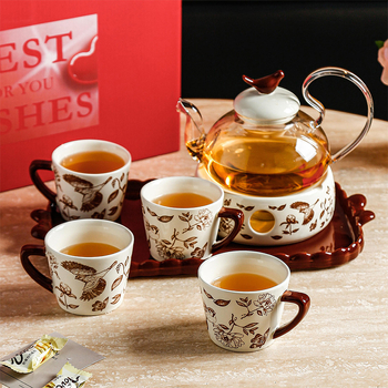 Ceainic ceramic cu flori, încălzire cu lumânare, set de ceai de după-amiază pentru ceai de flori și fructe, cești rezistente la temperatură, set de apă, cutie cadou
