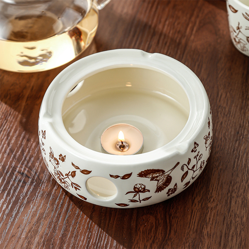Ceainic ceramic cu flori, încălzire cu lumânare, set de ceai de după-amiază pentru ceai de flori și fructe, cești rezistente la temperatură, set de apă, cutie cadou