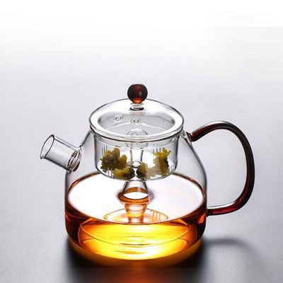 Ceainic pentru ceai cu flori din sticlă borosilicată, cu capac, compatibil cu aragaz ceramic electric