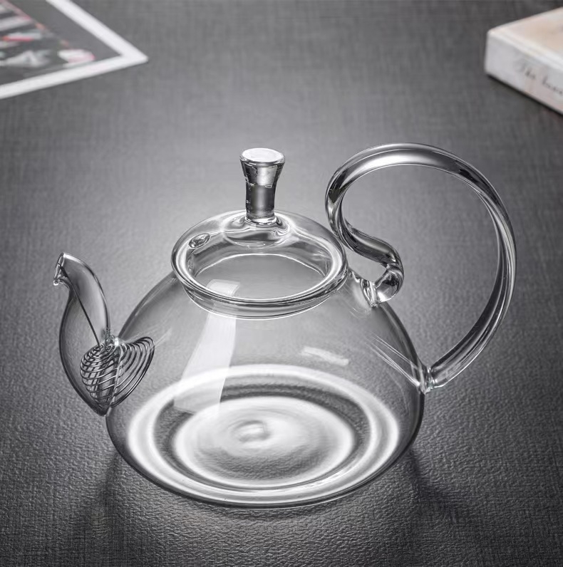 Ceainic din sticlă borosilicat rezistentă la căldură, transparent și cu pereți groși, pentru uz casnic, ceainic pentru ceai de flori, mâner înalt, ceainic Kung Fu