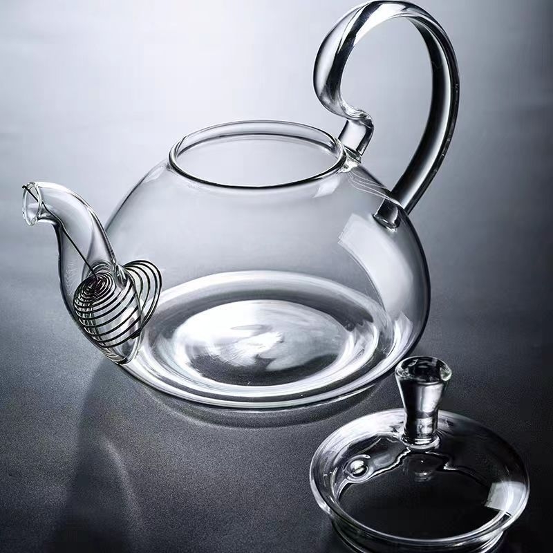 Ceainic din sticlă borosilicat rezistentă la căldură, transparent și cu pereți groși, pentru uz casnic, ceainic pentru ceai de flori, mâner înalt, ceainic Kung Fu