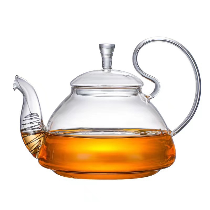 Ceainic din sticlă borosilicat rezistentă la căldură, transparent și cu pereți groși, pentru uz casnic, ceainic pentru ceai de flori, mâner înalt, ceainic Kung Fu