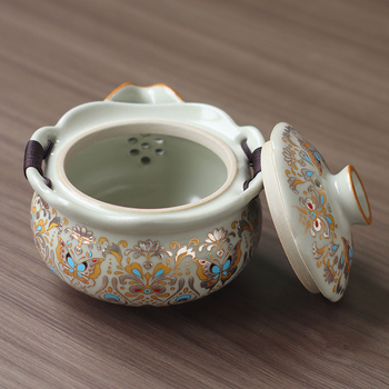Ceainic Huangru în stil chinezesc nou, cu mâner, cu fluture auriu, sticluță ceramică-comoară, set de ceai Kung-Fu vintage, calitate superioară, cu glazură crăpată