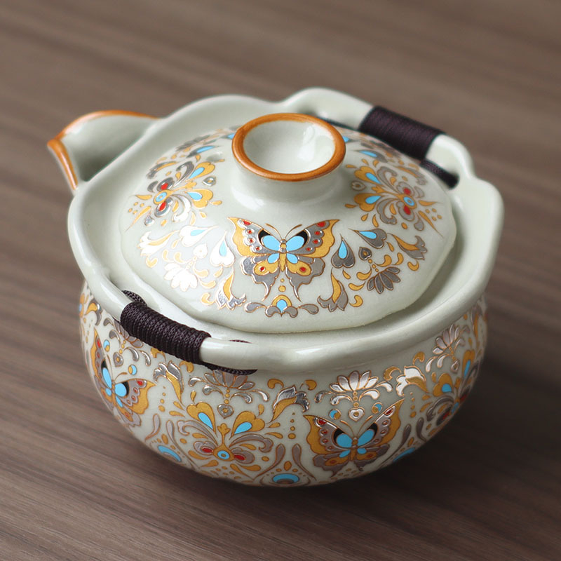 Ceainic Huangru în stil chinezesc nou, cu mâner, cu fluture auriu, sticluță ceramică-comoară, set de ceai Kung-Fu vintage, calitate superioară, cu glazură crăpată