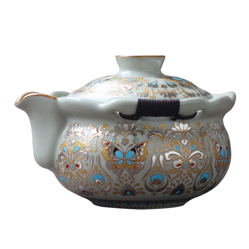 Ceainic Huangru în stil chinezesc nou, cu mâner, cu fluture auriu, sticluță ceramică-comoară, set de ceai Kung-Fu vintage, calitate superioară, cu glazură crăpată