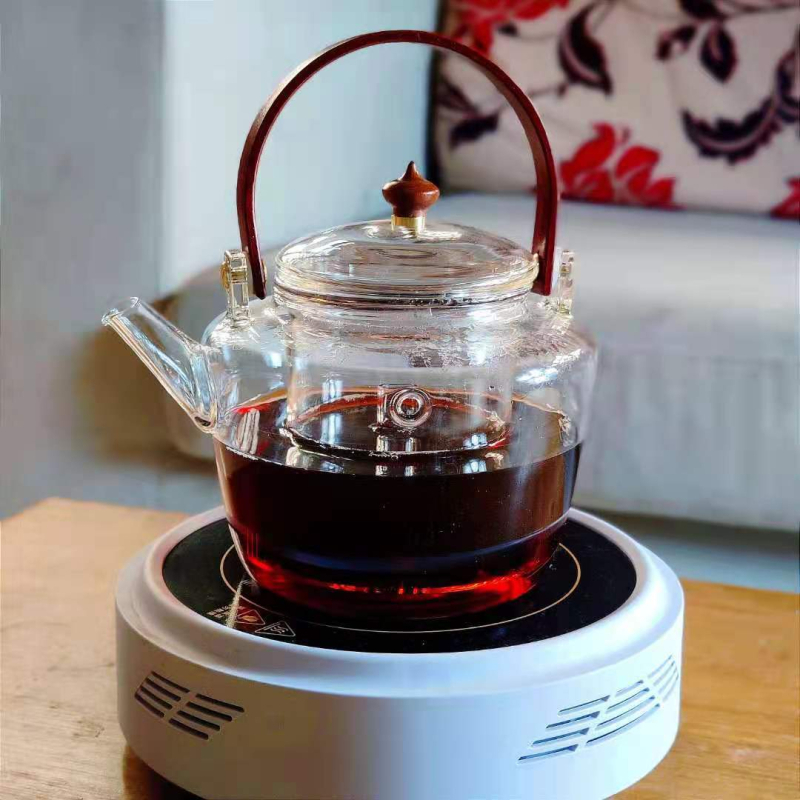 Ceainic Zen din sticlă borosilicat de înaltă rezistență la temperatură, mâner din bambus, pentru prepararea ceaiului