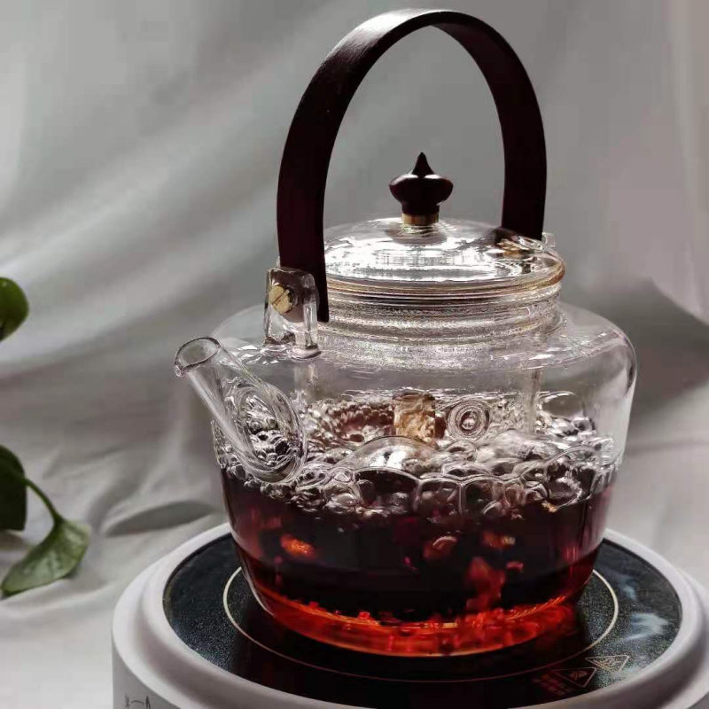 Ceainic Zen din sticlă borosilicat de înaltă rezistență la temperatură, mâner din bambus, pentru prepararea ceaiului