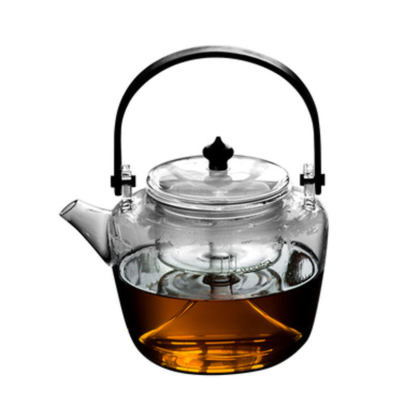 Ceainic Zen din sticlă borosilicat de înaltă rezistență la temperatură, mâner din bambus, pentru prepararea ceaiului