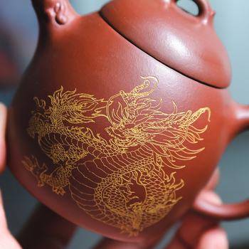Ceainic din lut purpuriu pentru Gongfu ceai – dragon și phoenix, design norocos, set complet ambalat în cutie cadou pentru uz casnic, capacitate 3–5 cești