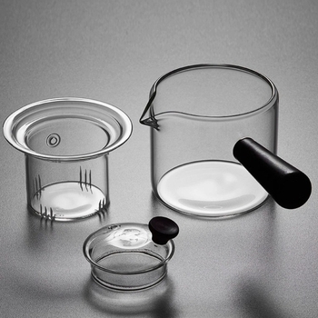 Ceainic din sticlă borosilicat de înaltă rezistență, cu mâner lateral, set pentru prepararea ceaiului cu infuzor și strecurător