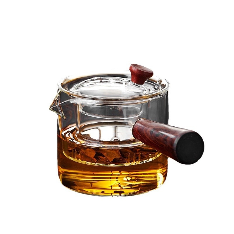 Ceainic din sticlă borosilicat de înaltă rezistență, cu mâner lateral, set pentru prepararea ceaiului cu infuzor și strecurător