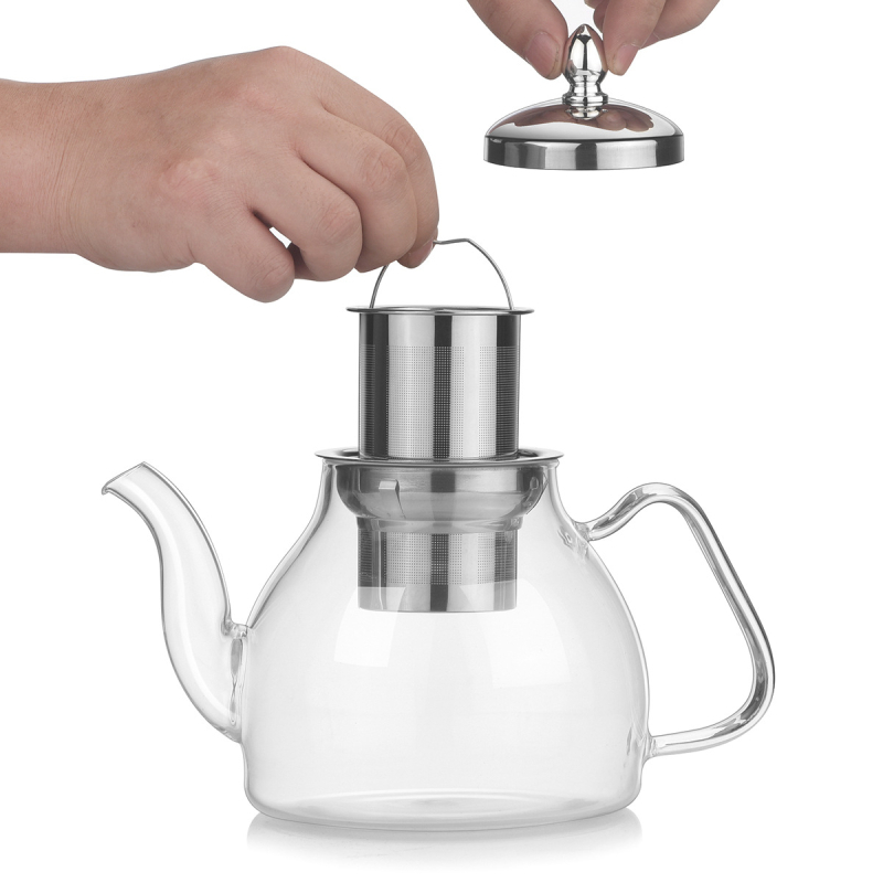 Ceainic din borosilicat, cu logo personalizat, pentru uz casnic, cu separare ceai-apă