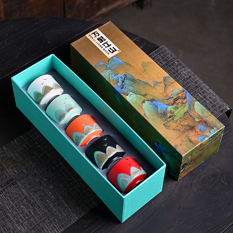 Set de ceai din ceramică pictat manual, în cutie cadou – cadou creativ cultural pentru clienți
