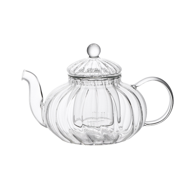 Ceainic cu model floral, design simplu, formă de dovleac, filtrare la temperatură înaltă, sticlă borosilikat, corp gros