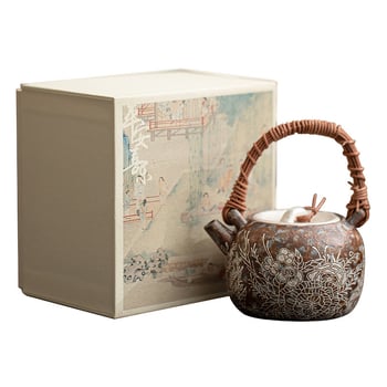 Ceainic din ceramică cu model floral și finisaj argintiu, mâner din ratán, lux retro pentru uz casnic, set Gongfu ceai, o cană