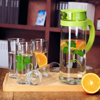 Set din sticlă transparentă, cu capacitate mare pentru apă și ceai, conform standardelor alimentare, rezistent la temperaturi înalte, design elegant