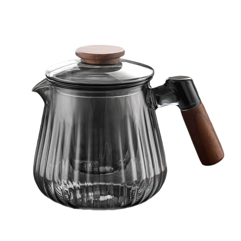 Ceainic de sticlă de înaltă calitate, cu filtru încorporat, rezistent la temperaturi înalte pentru ceaiuri cu flori, mâner din lemn, compatibil cu plita ceramică electrică.