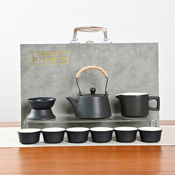 Set Gongfu de ceai din ceramică neagră, stil japonez, ceainic și cești, cutie cadou, personalizabil