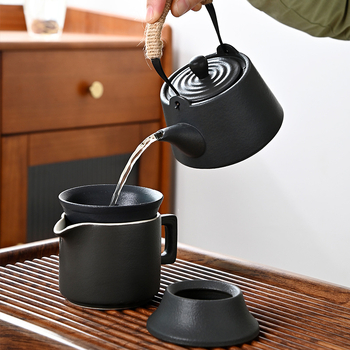 Set Gongfu de ceai din ceramică neagră, stil japonez, ceainic și cești, cutie cadou, personalizabil