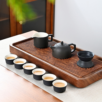 Set Gongfu de ceai din ceramică neagră, stil japonez, ceainic și cești, cutie cadou, personalizabil