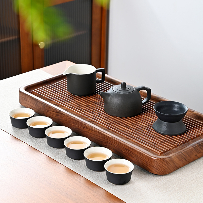 Set Gongfu de ceai din ceramică neagră, stil japonez, ceainic și cești, cutie cadou, personalizabil