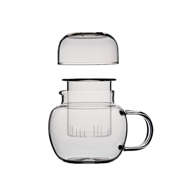 Ceainic mini pentru o singură persoană cu infuzare separată, din sticlă borosilicată, set de trei cești, pentru casă și birou