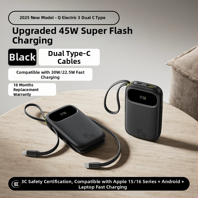 Baseus PD45W power banka 10000 mAh, kompaktná a prenosná s vstavaným káblom, rýchle nabíjanie, darček s logom