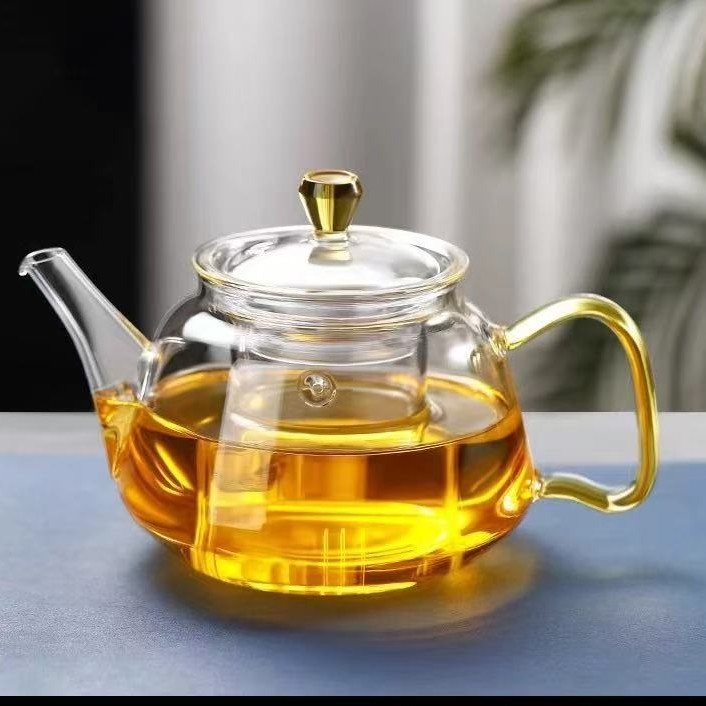 Set ceainic din sticlă cu flori pentru uz casnic, ceainic din sticlă rezistent la temperatură și tavă de ceai