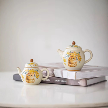 Ceainic ceramic pictat manual, cu un motiv de pisică jucăuasă, pentru uz casnic, protecție împotriva arsurilor