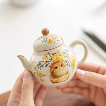 Ceainic ceramic pictat manual, cu un motiv de pisică jucăuasă, pentru uz casnic, protecție împotriva arsurilor