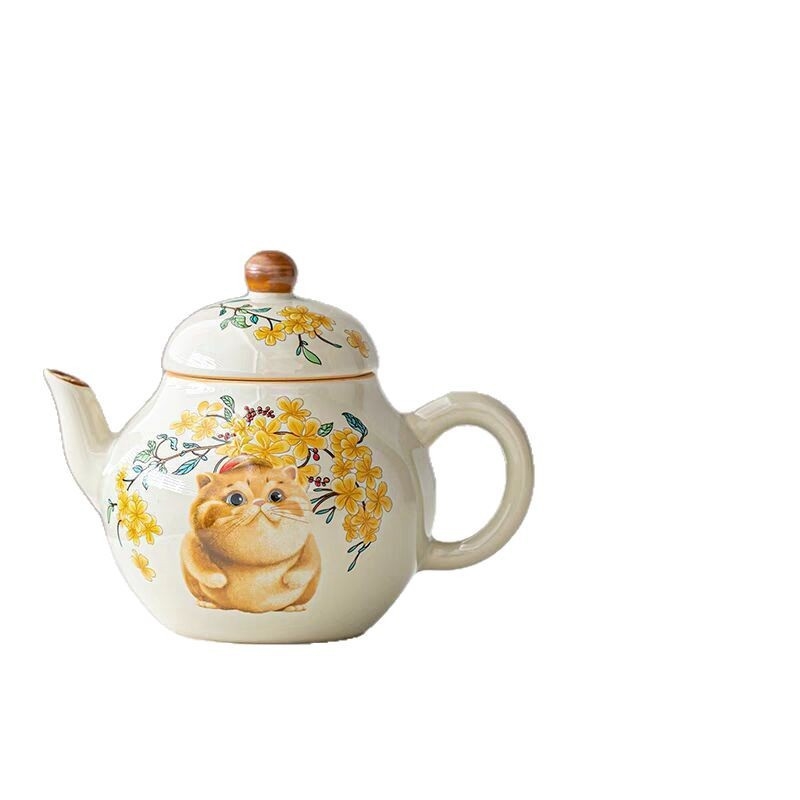 Ceainic ceramic pictat manual, cu un motiv de pisică jucăuasă, pentru uz casnic, protecție împotriva arsurilor