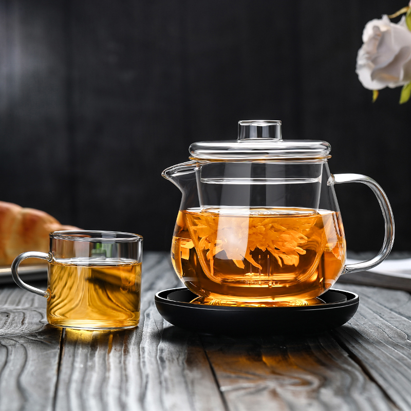 Ceainic din sticlă, o singură cană, rezistent la temperaturi înalte, design îngroșat, set ceai cu separare ceai-apă, pentru uz casnic