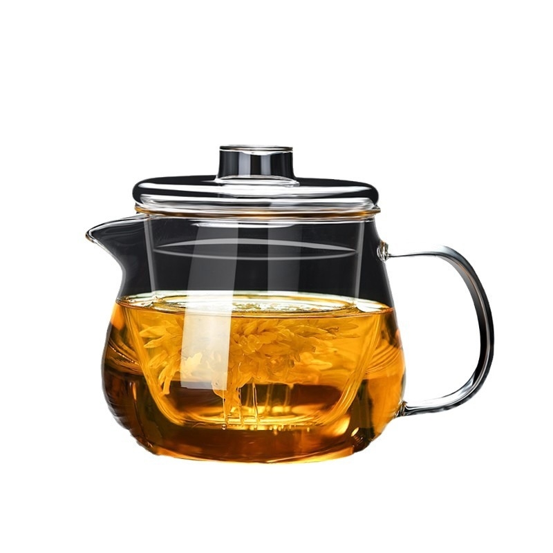 Ceainic din sticlă, o singură cană, rezistent la temperaturi înalte, design îngroșat, set ceai cu separare ceai-apă, pentru uz casnic