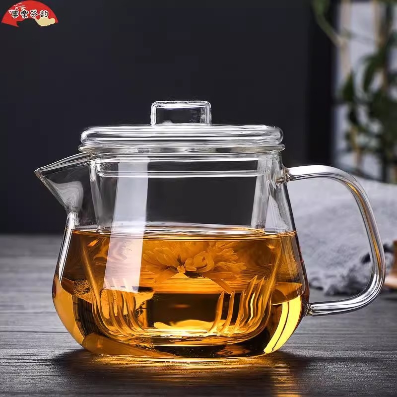 Ceainic din sticlă, o singură cană, rezistent la temperaturi înalte, design îngroșat, set ceai cu separare ceai-apă, pentru uz casnic