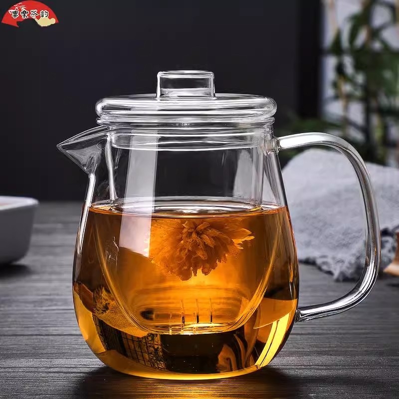 Ceainic din sticlă, o singură cană, rezistent la temperaturi înalte, design îngroșat, set ceai cu separare ceai-apă, pentru uz casnic