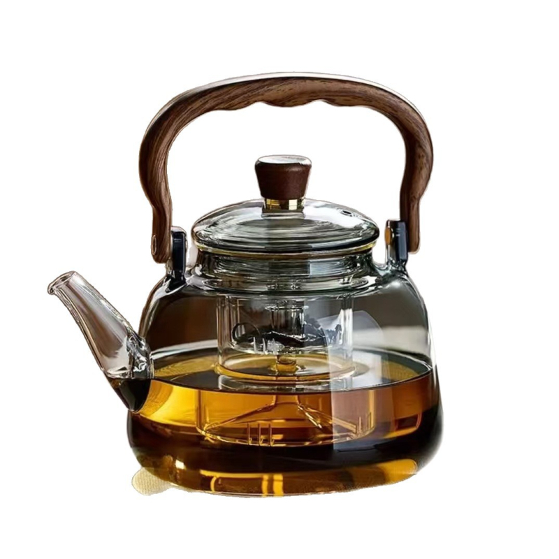 Ceainic din sticlă borosilicată, rezistent la căldură, capacitate mare, cu filtru interior, realizat manual