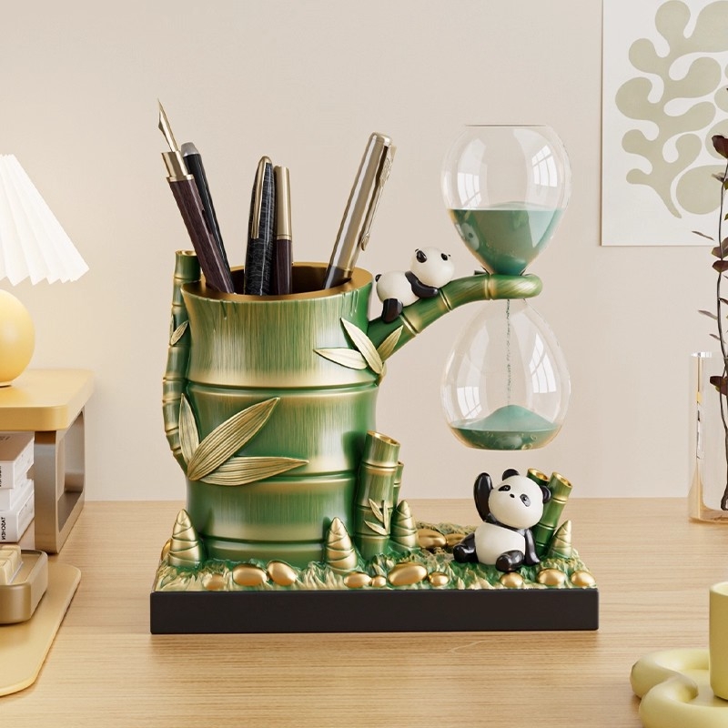 Suvenir panda din Chengdu, suport pentru pix cu clepsidră, ornament de birou în stil chinezesc, cadou de lux