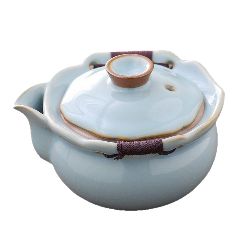 Ceainic Gongfu în stil retro, cu mâner în nuanță celadon, ceramică Ru kilns, capac, volum mare, cadou premium