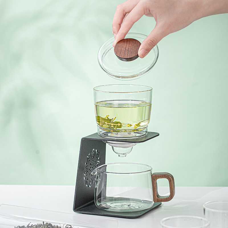 Set ceai din sticlă borosilicată de înaltă rezistență pentru uz casnic, cu separare ceai-apă, aparat de preparare semi-automat