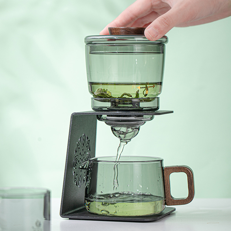 Set ceai din sticlă borosilicată de înaltă rezistență pentru uz casnic, cu separare ceai-apă, aparat de preparare semi-automat