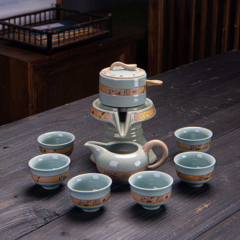 Ge Kiln Kung Fu Set de Ceai – 6 piese din porțelan, ceainic și cești pentru uz casnic, stil chinezesc, cadou
