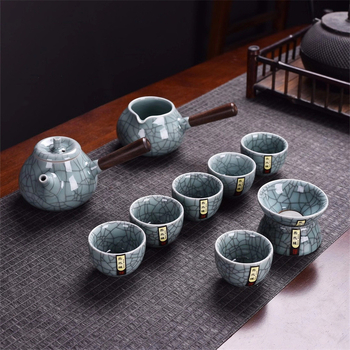 Set ceramic de ceai cu ceainic cu mâner lateral, set Kung Fu de ceai, cadou de Anul Nou pentru rude și parteneri de afaceri