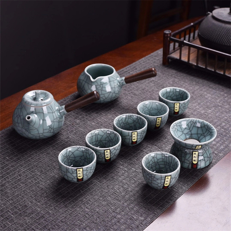 Set ceramic de ceai cu ceainic cu mâner lateral, set Kung Fu de ceai, cadou de Anul Nou pentru rude și parteneri de afaceri